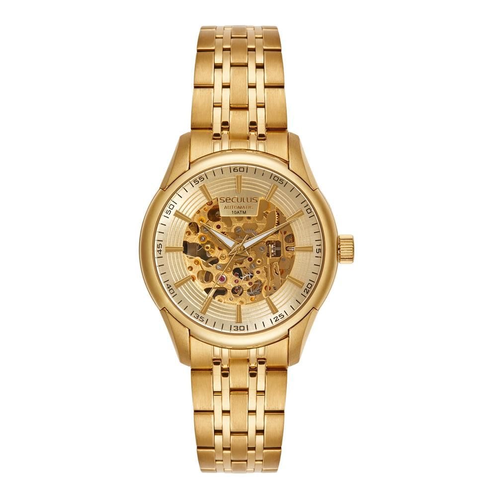 Relógio Seculus Masculino Ref: 44304gpsvda1 Automático Esqueleto Dourado