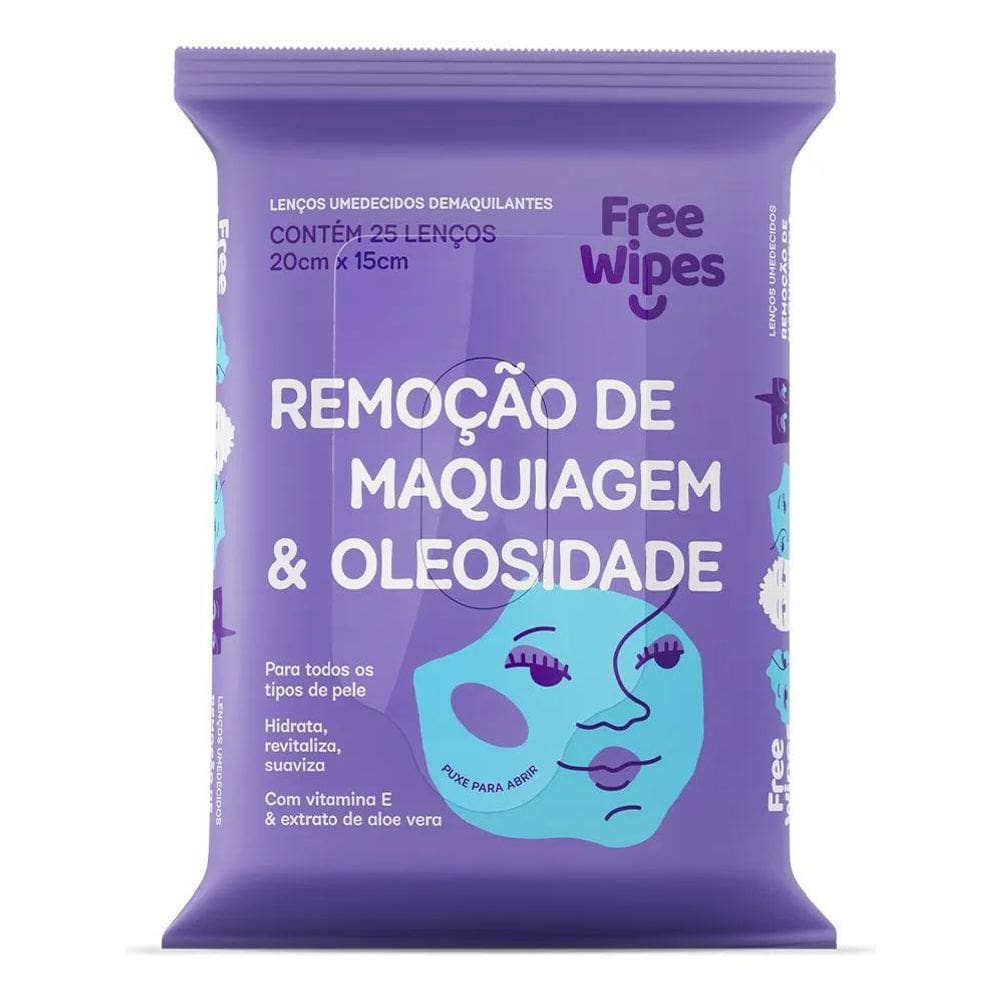 2X Lenço Umedecido Demaquilante Free Wipes Pacote 25 Unidade