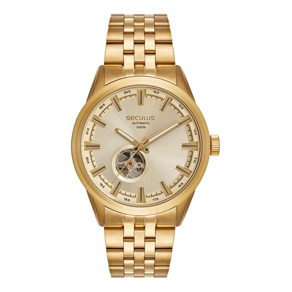 Relógio Seculus Masculino Ref: 44329gpsvda1 Automático Open Heart Dourado