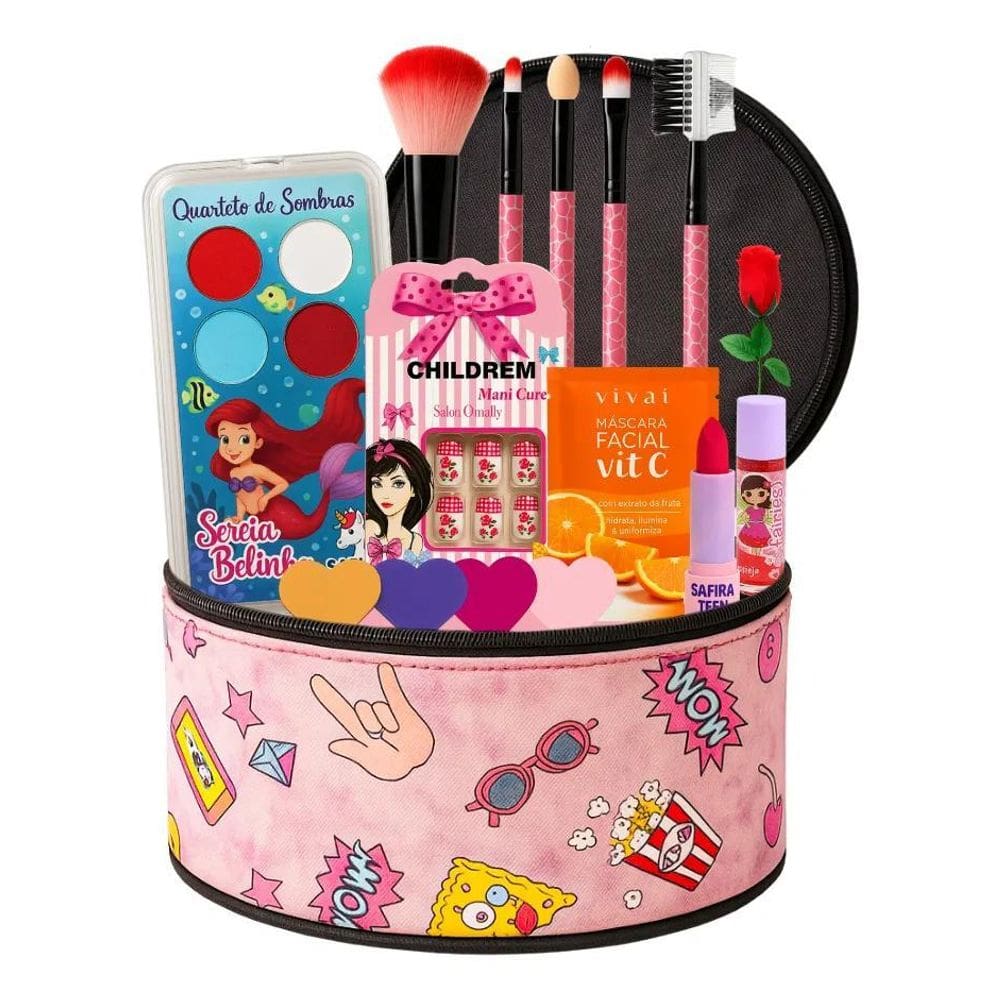 2X Maquiagem Kits Com Maletinha Completa De Make Infantil