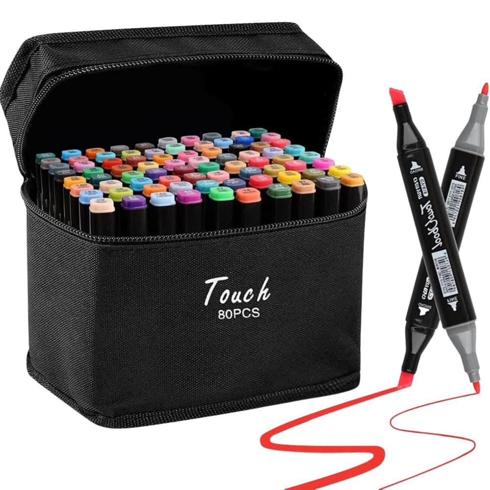 Kit Com 80 Cores Ponta Duplas Caneta Marcador