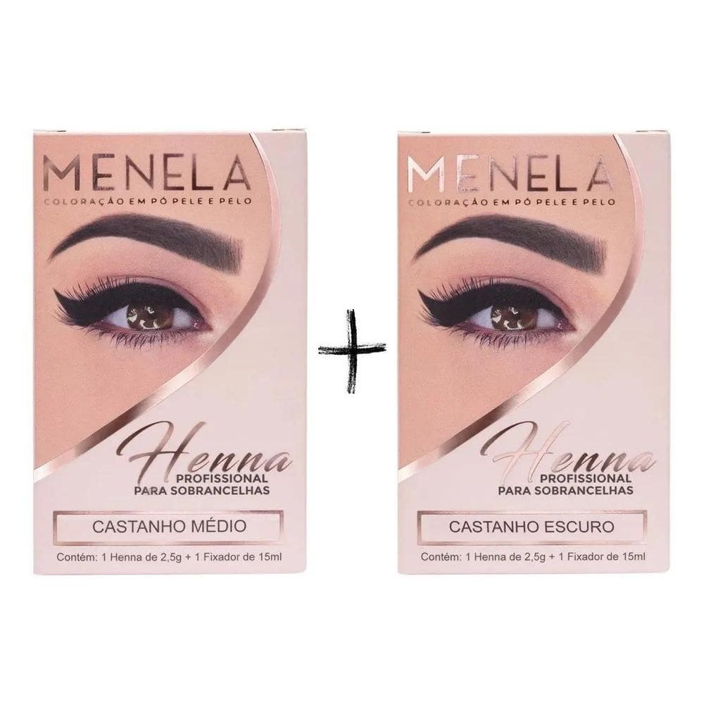 2X Combo Kit Henna Menela Castanho Médio + Castanho Escuro