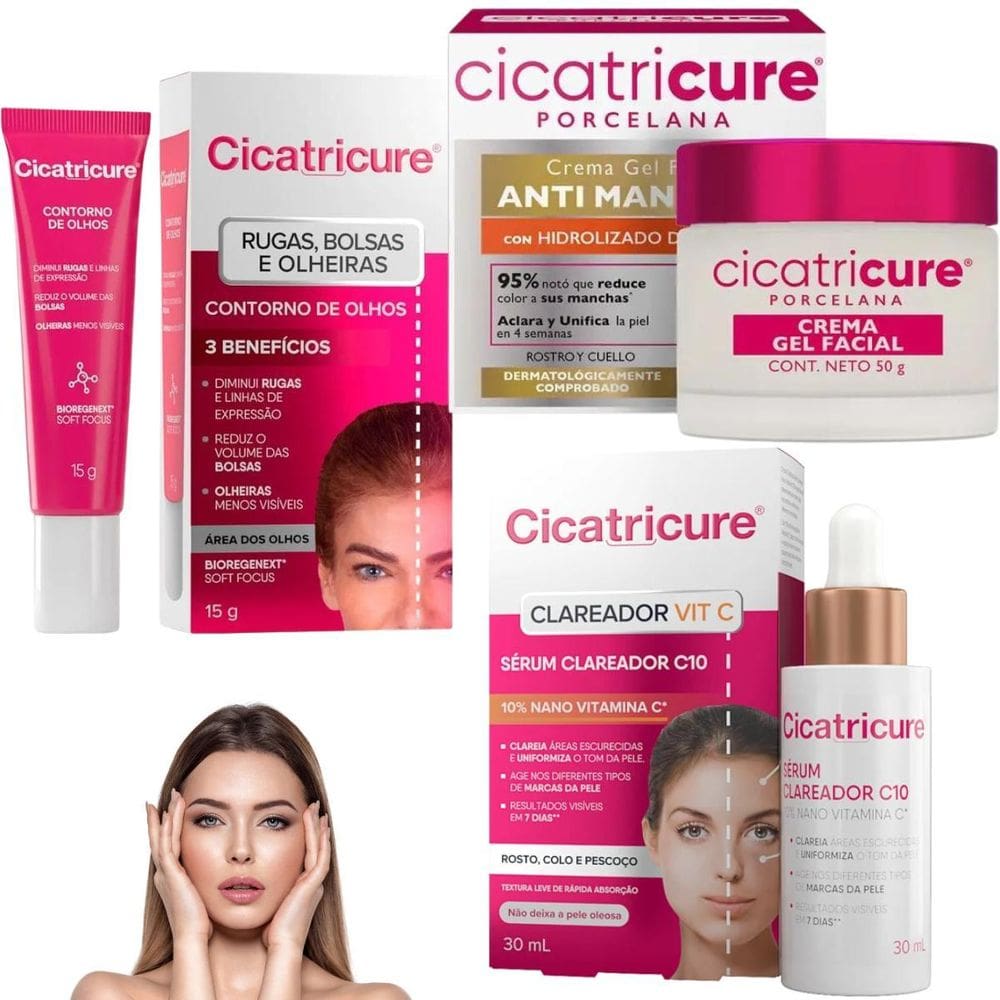 Kit Cicatricure Contorno Olhos Porcelana Hidrolisado Sérum