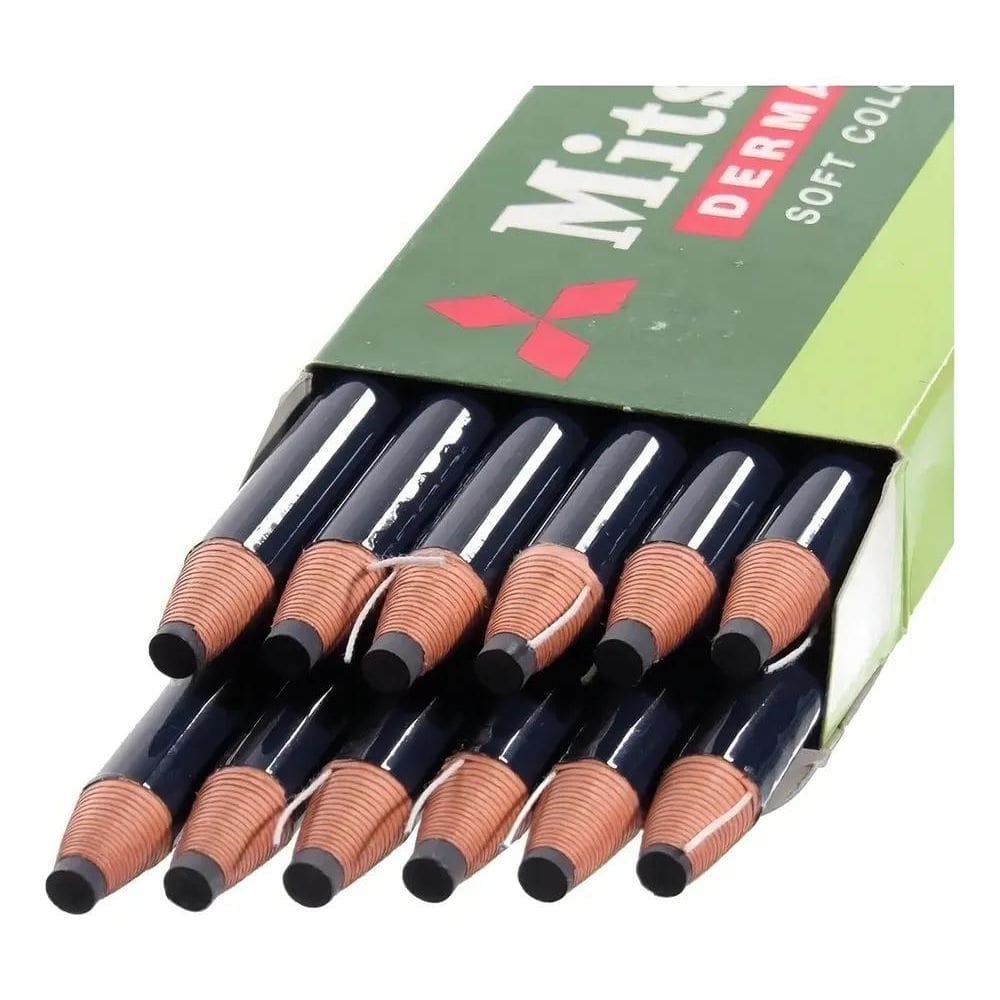 2X Lápis Dermatográfico Mitsubishi Preto Black 7600 Caixa C/