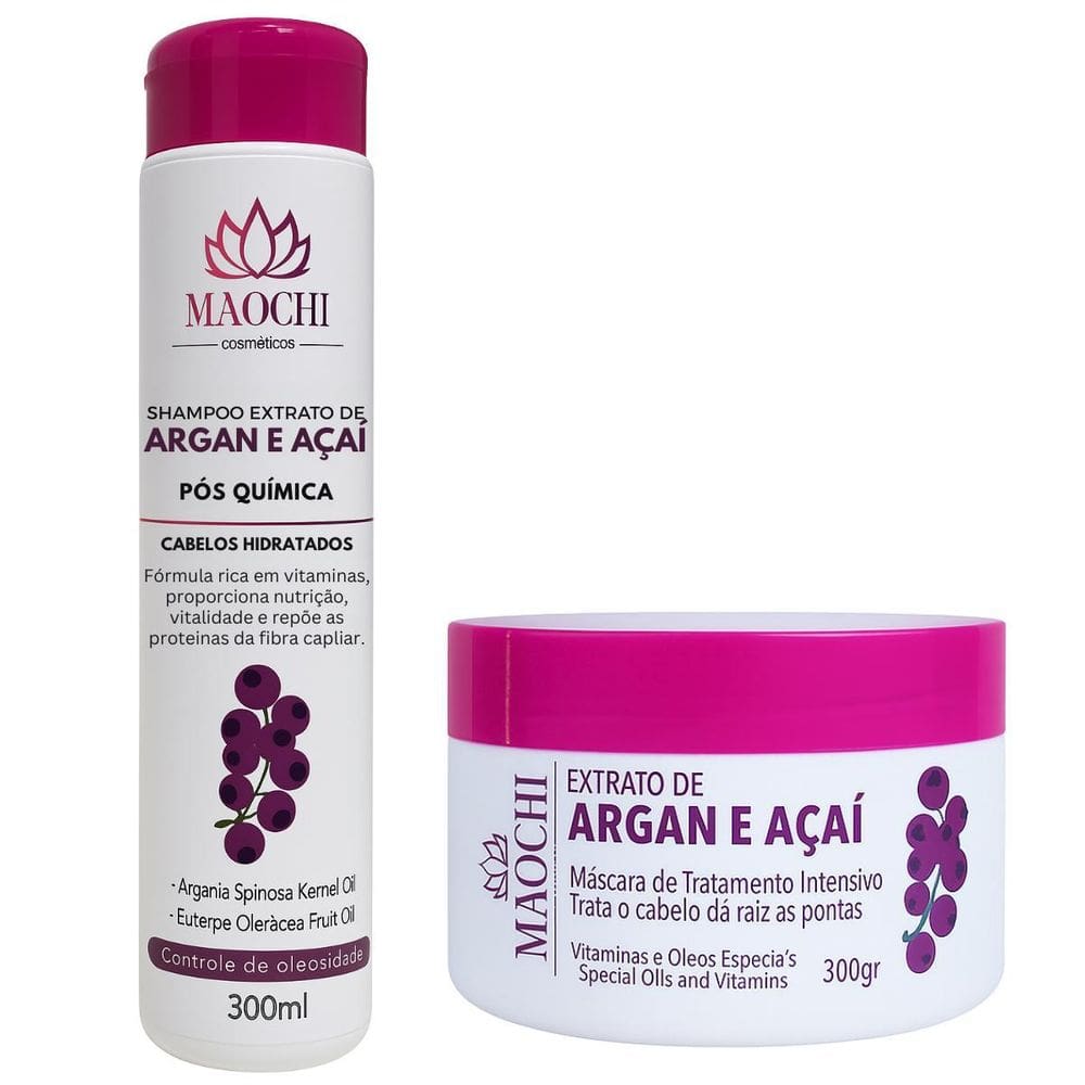 Kit Shampoo 300ml + Máscara Argan E Açaí Pós Química 300G