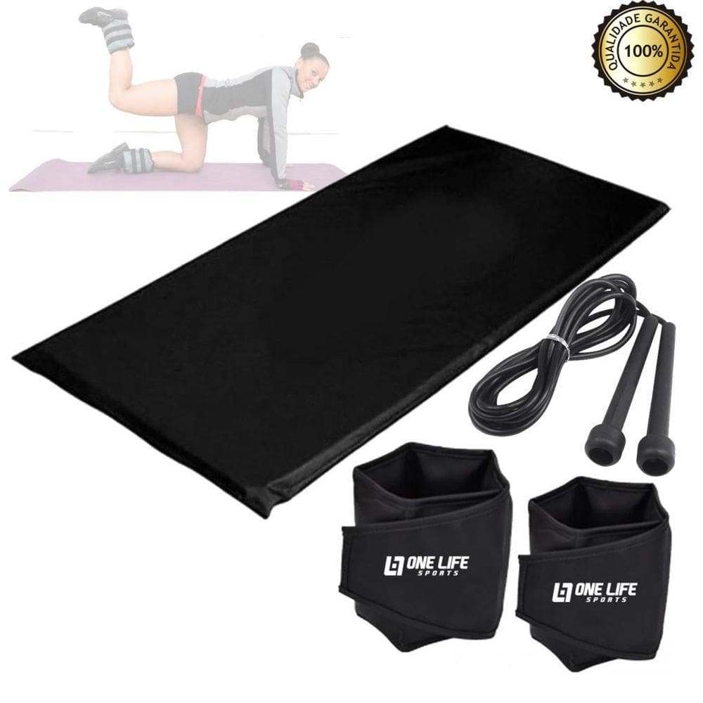 Kit Colchonete + Tornozeleira Caneleira Peso 4 Kg + Corda