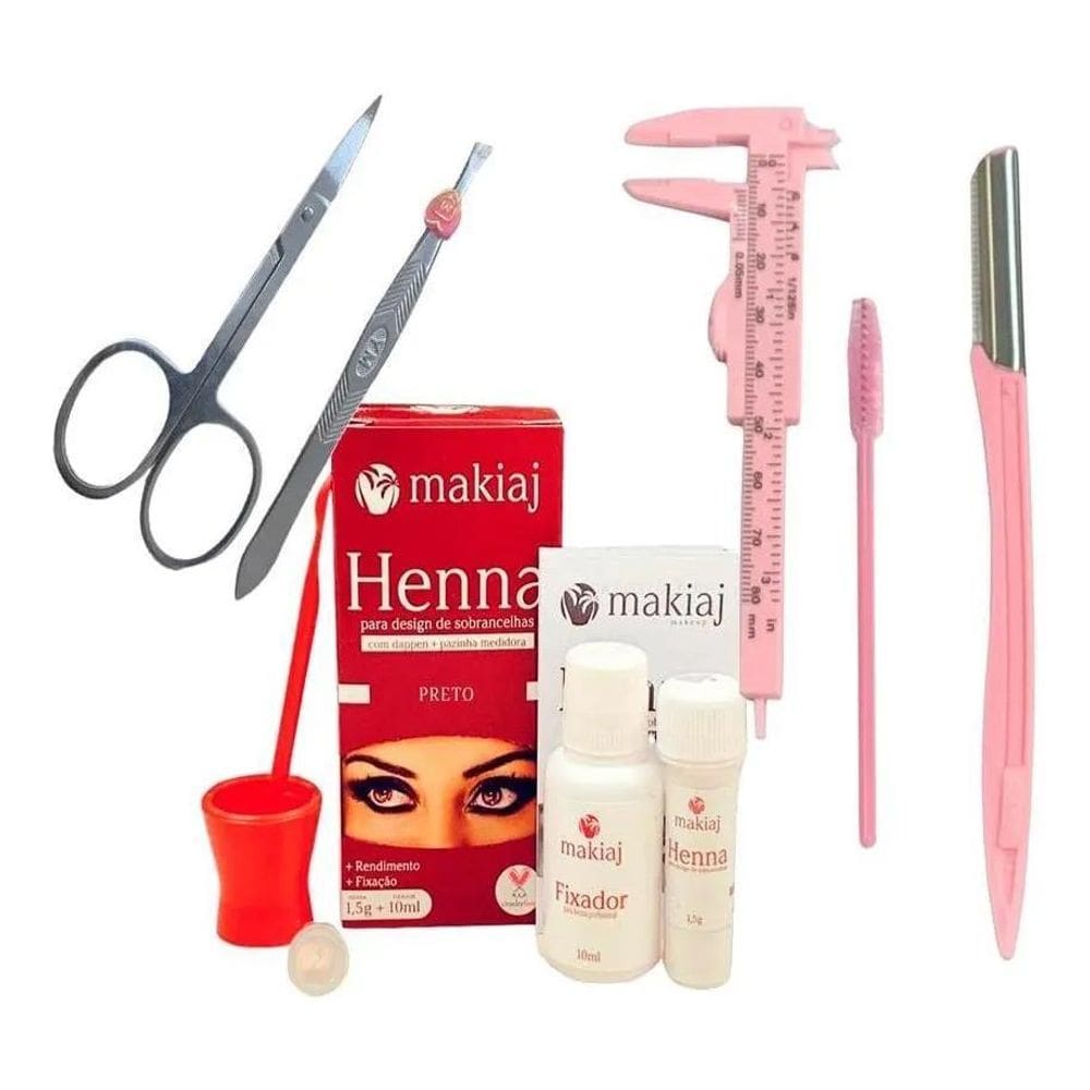 2X Kit Henna Sobrancelha Escovinha Pinça Navalh