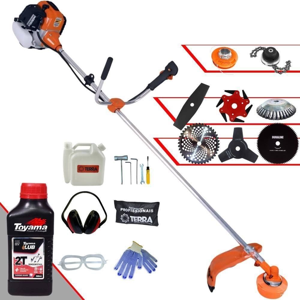 Roçadeira Terra Gr520xp À Gasolina 52cc 2t 2,5hp + Faca 2 Pontas + Faca 3 Pontas + Faca 6 Pontas + Faca 80 Dentes