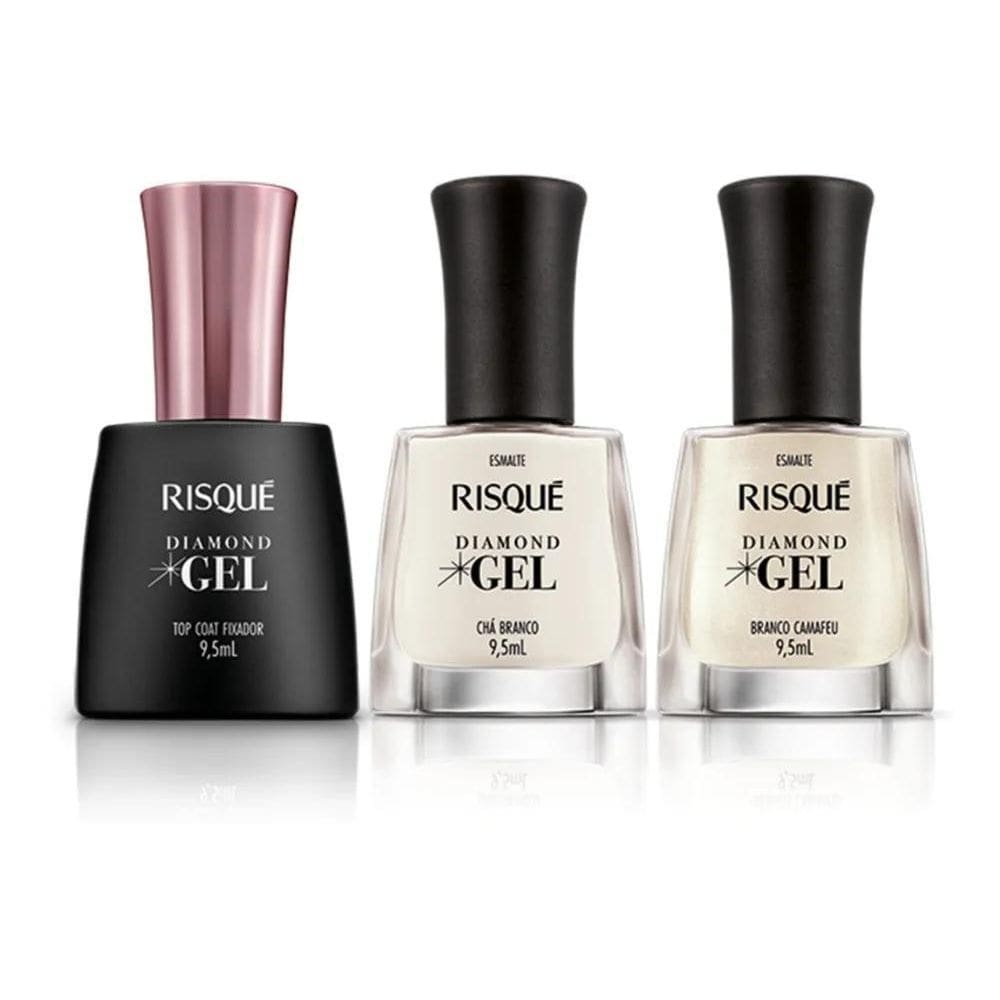 Kit Esmalte Diamond Gel Risque Branco 2 Cores + Top Coat