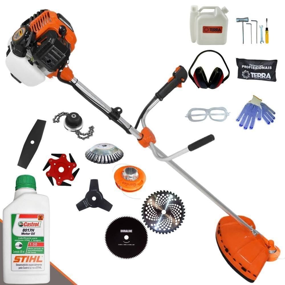 Roçadeira Terra Gr520xp À Gasolina 52cc 2t 2,5hp + Faca 2 Pontas + Faca 3 Pontas + Faca 6 Pontas + Faca 80 Dentes