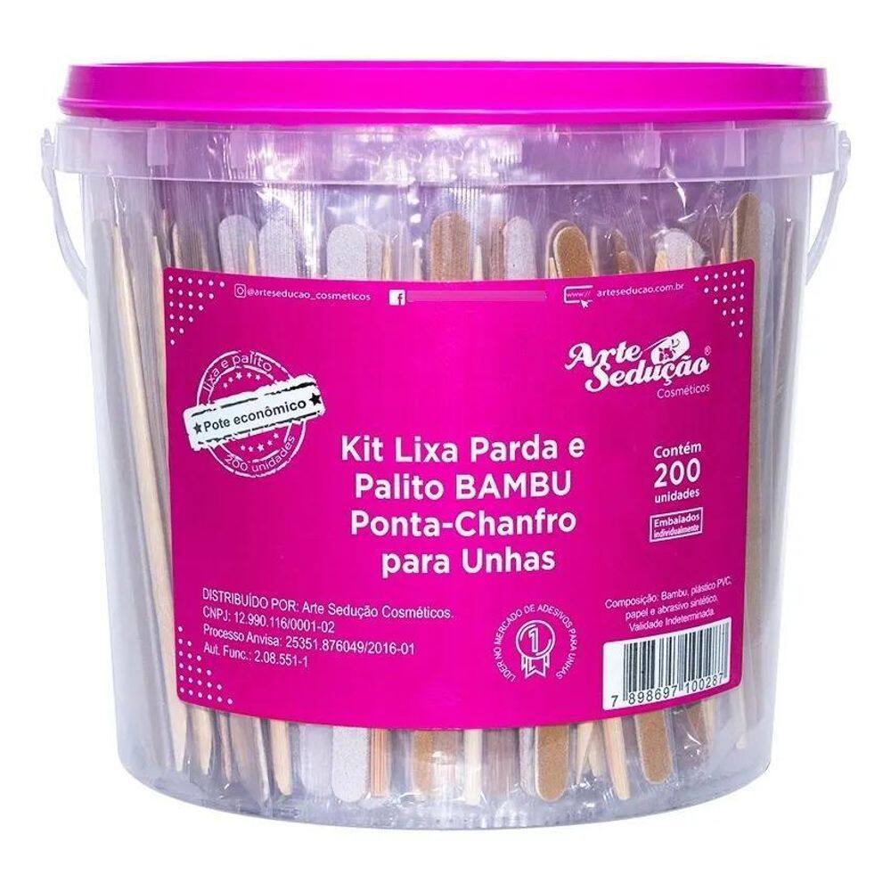 2X Kit Lixa E Palito Bambu Ponta Chanfro, 200 Unidades