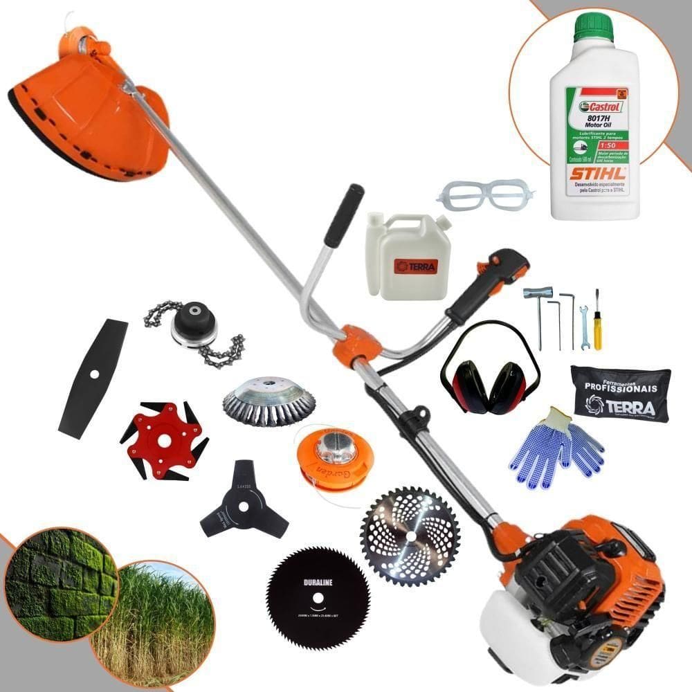 Roçadeira Terra Gr520xp À Gasolina 52cc 2t 2,5hp + Faca 2 Pontas + Faca 3 Pontas + Faca 6 Pontas + Faca 80 Dentes