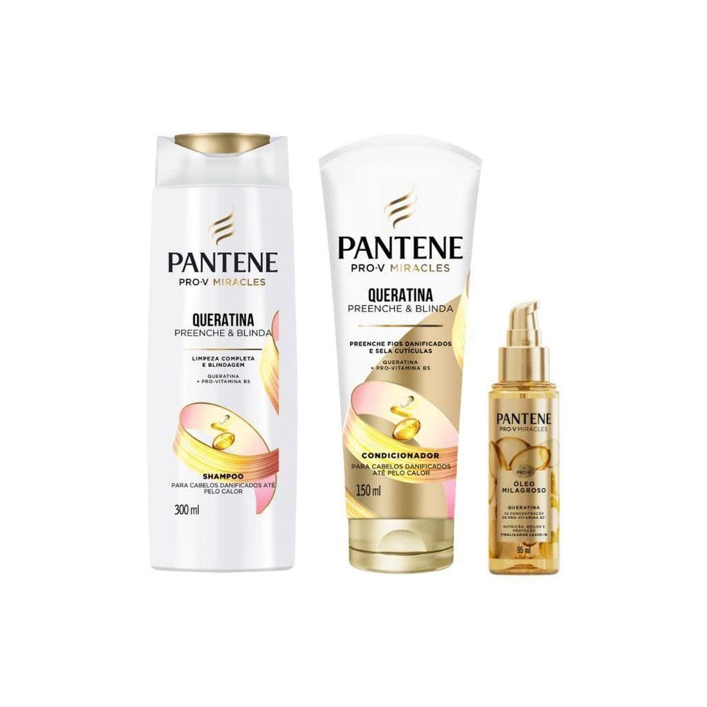 Kit Pantene Queratina 1 Sh 300Ml+ 1 Cond 150Ml+ 1 Oleo 95Ml