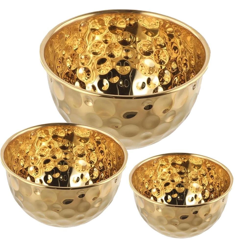 Tigela Bowl Inox Cumbuca Kit 3 uni Fruteira Saladeira Buffet Mesa Sala de Jantar Cozinha Bancada Multiuso Versatil