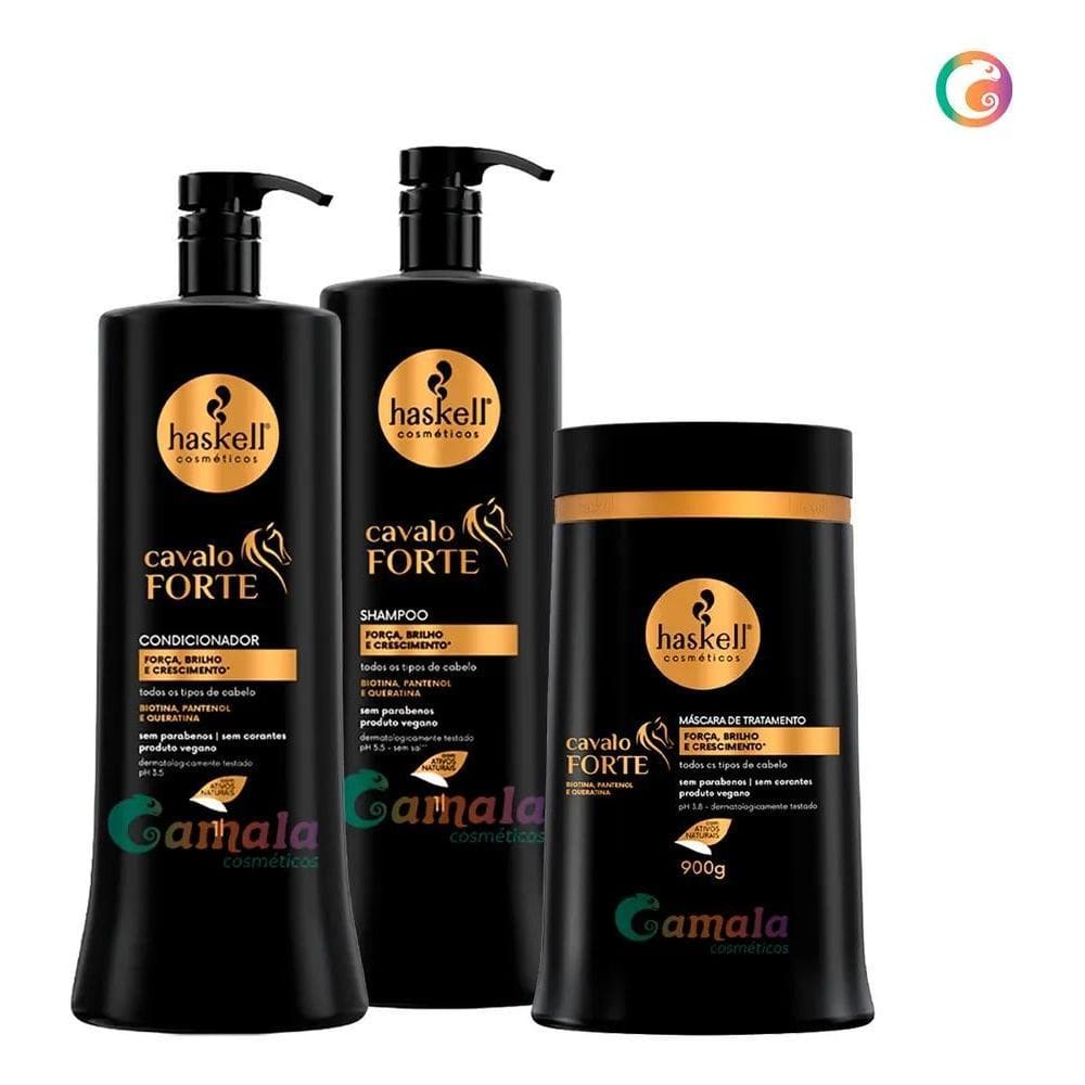 2X Kit Haskell Cavalo Forte Shampoo Condicionador Máscara 1L