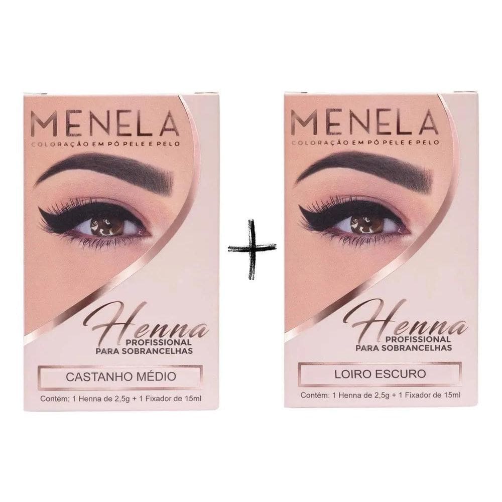 2X Combo Kit Henna Menela Castanho Médio + Loiro Escuro