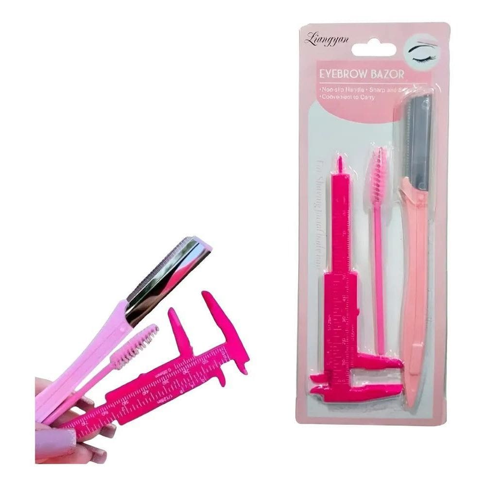 2X Kit Design Sobrancelhas Paquímetro Escovinha Navalha 3 Pe