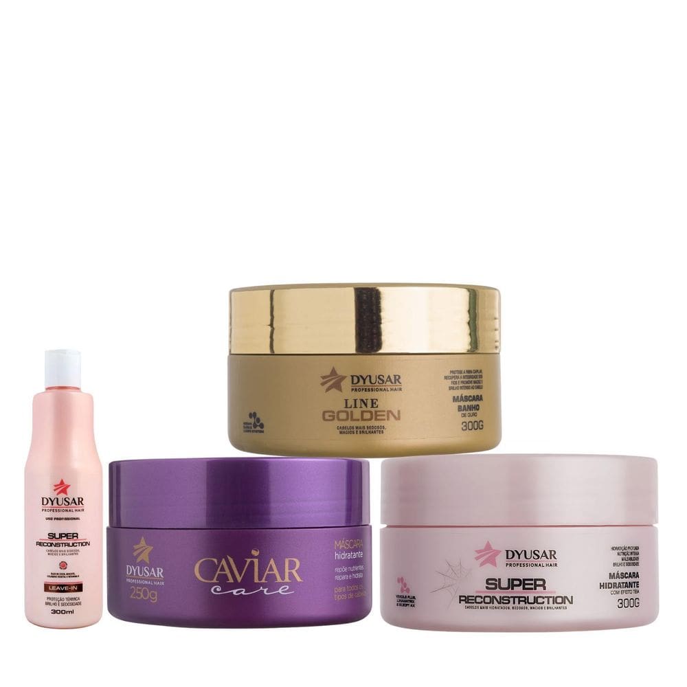 Máscaras Caviar, Super, Ouro 300G + Leave-In 300Ml Dyusar