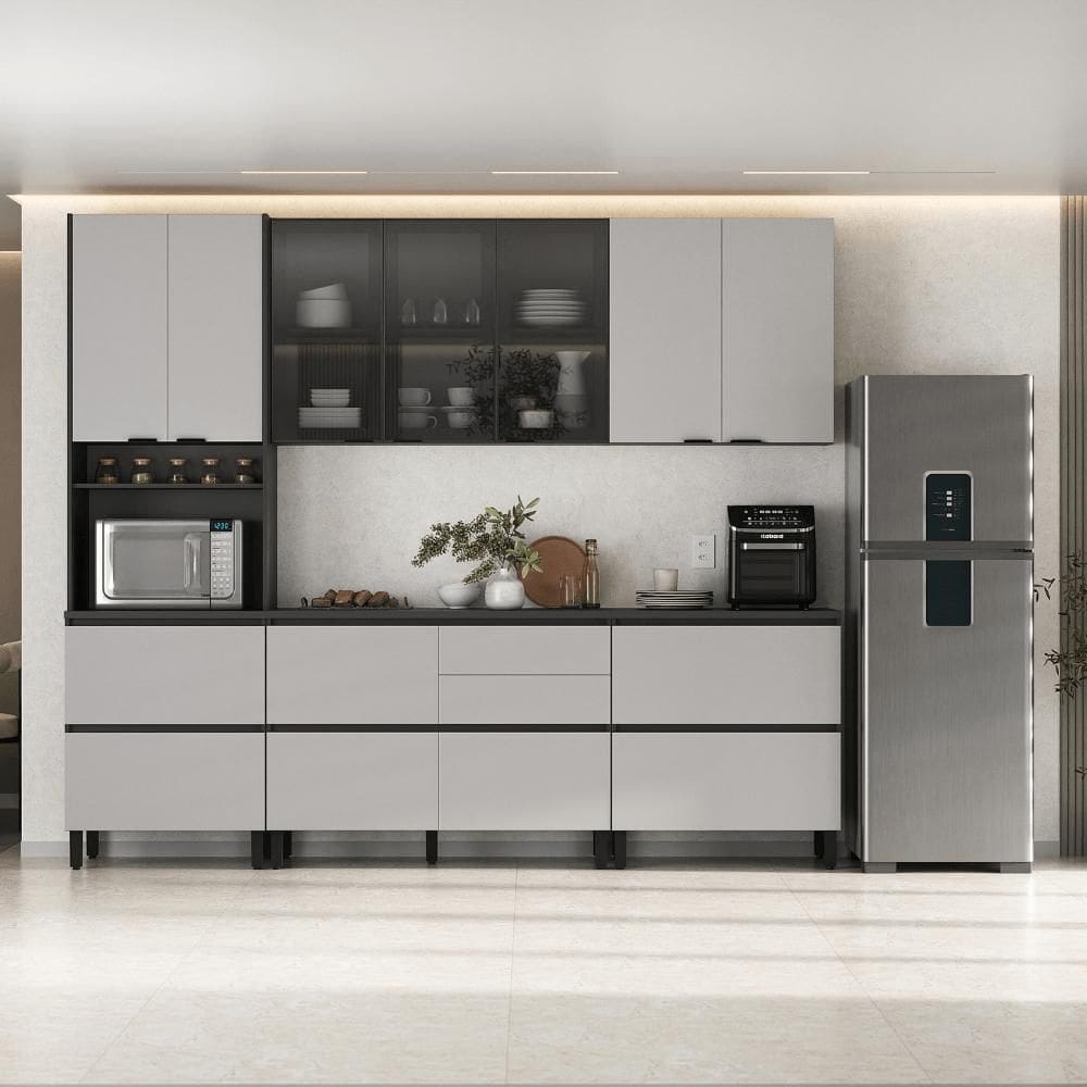 Cozinha Completa Itatiaia Lumina 270cm em Madeira MDF Grafite/Fendi