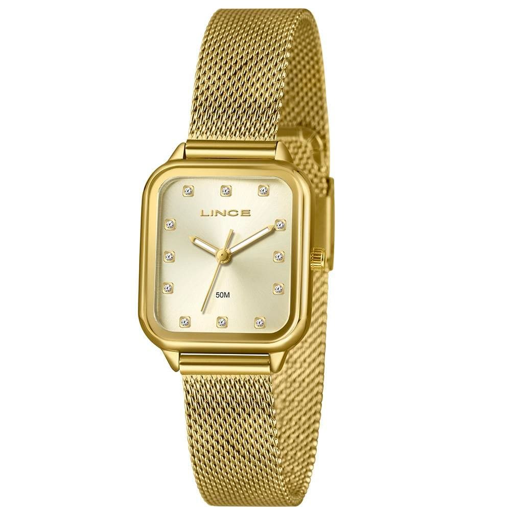 Relógio Lince Feminino Ref: Lqgh253l26 C1kx Retangular Mesh Dourado