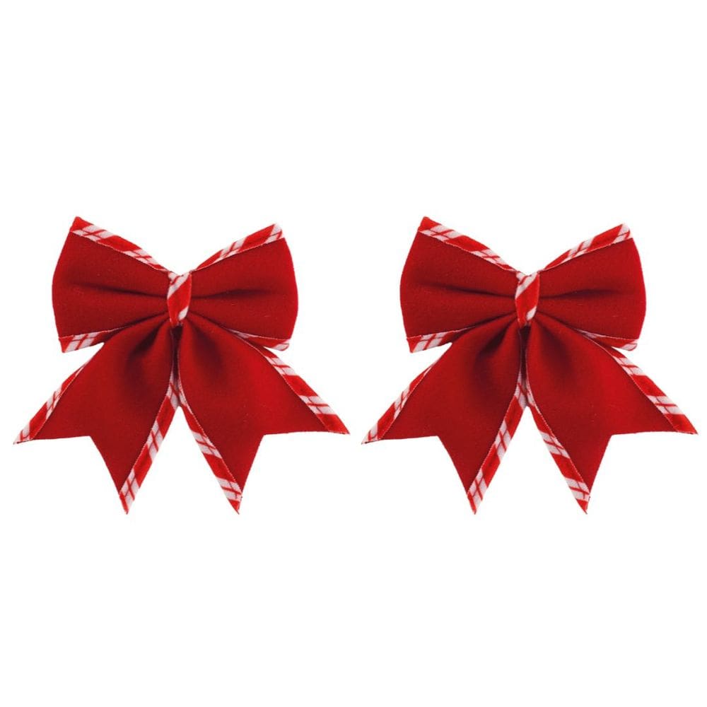 Jogo 2 Laços Natalinos Veludo Vermelho Borda Candy Listrada Prime 12x13cm