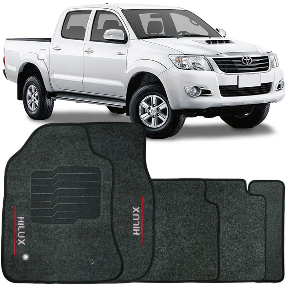 Jogo de Tapete Automotivo Carpete Toyota Hilux 2006 à 2015 Soft Logo Bordado Grafite 5 Peças