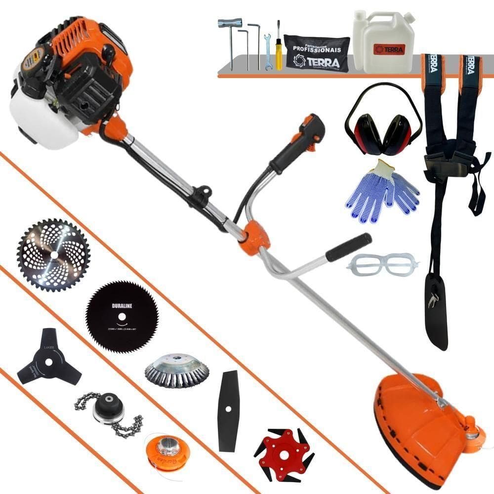 Roçadeira Lateral Terra Gr520xp À Gasolina 52cc 2t 2,5hp + Faca 2 Pontas + Faca 3 Pontas + Faca 6 Pontas + Faca 80 Dentes
