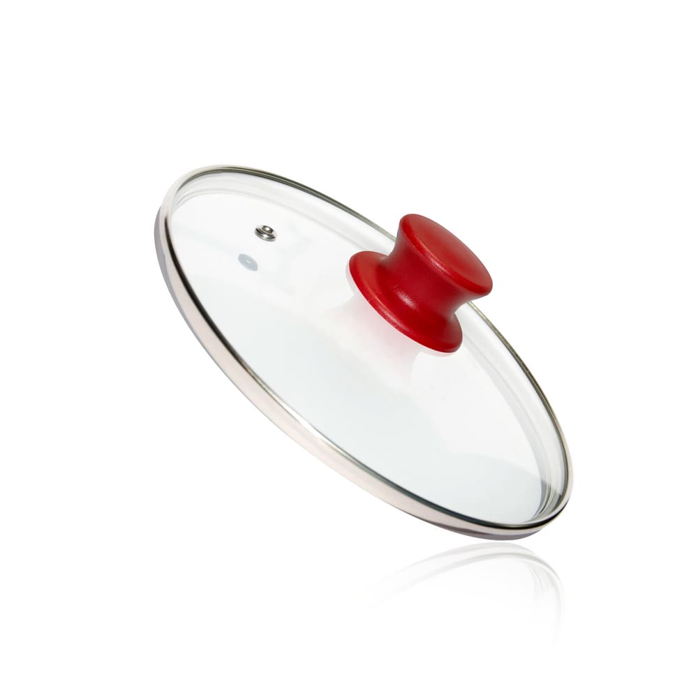 Tampa de Vidro Temperado 25 Cm Mk Pomel Vermelho Para Panela E Frigideira