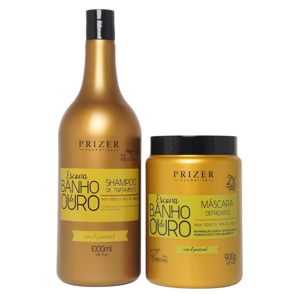 Kit Escova Banho De Ouro Shampoo + Máscara Prizer