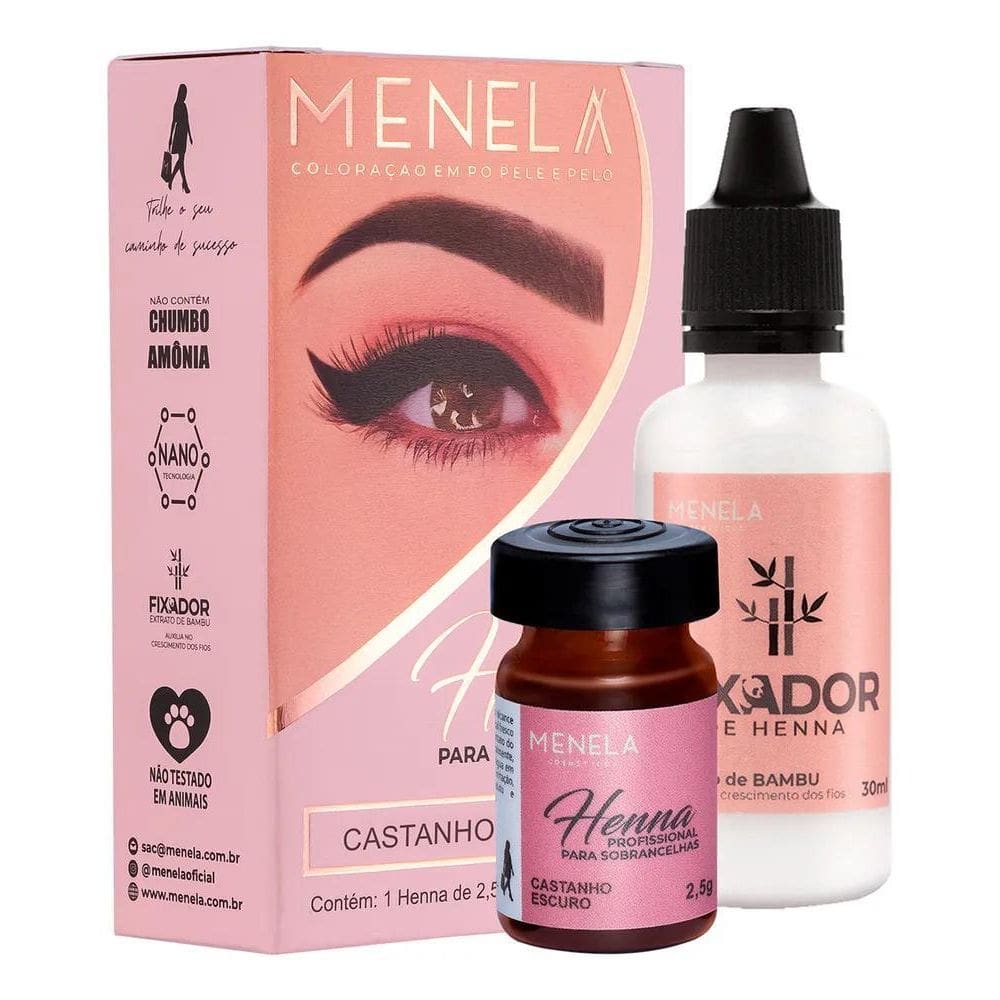 Kit Henna Para Sobrancelhas Castanho Escuro Menela 2,5G