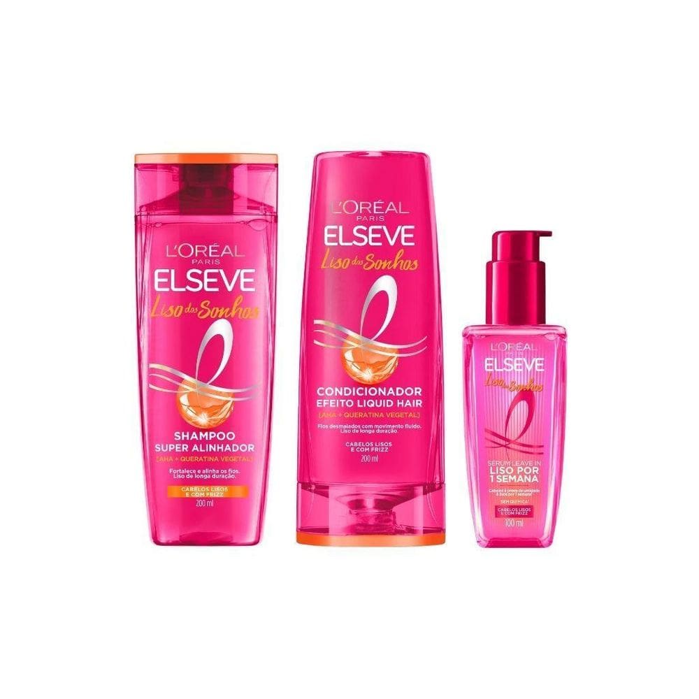 Kit Elseve Liso Dos Sonhos Shampoo 200Ml+ Cond 200Ml+ Serum