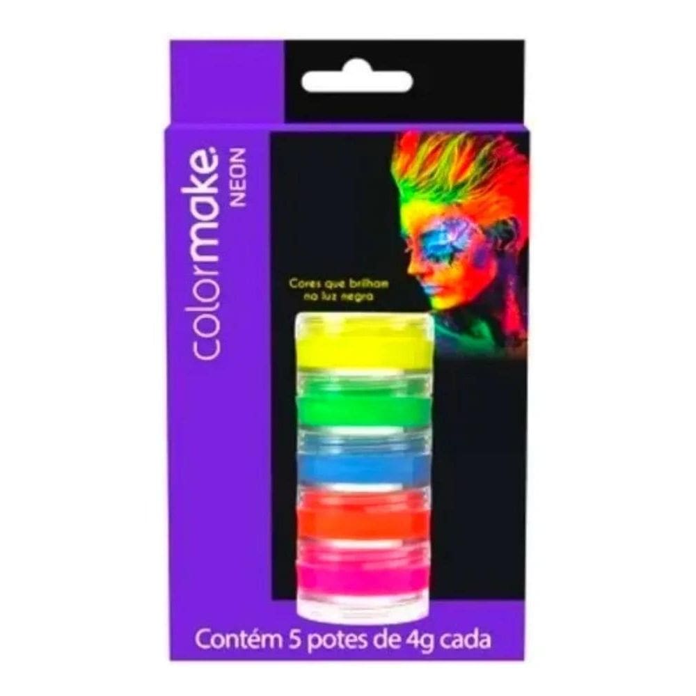 2X Kit De Maquiagem Colormake 5 Cores Fluor Neon Por Rosto -
