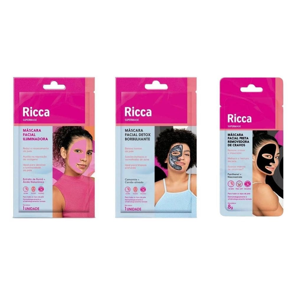 Kit Ricca Máscaras Iluminadora+Preta+Borbulhante