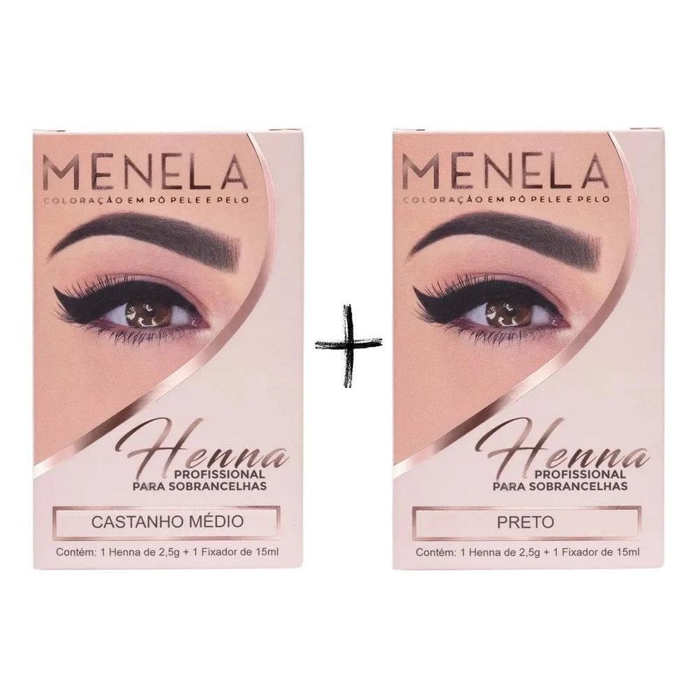 2X Combo Kit Henna Menela Castanho Médio + Preto