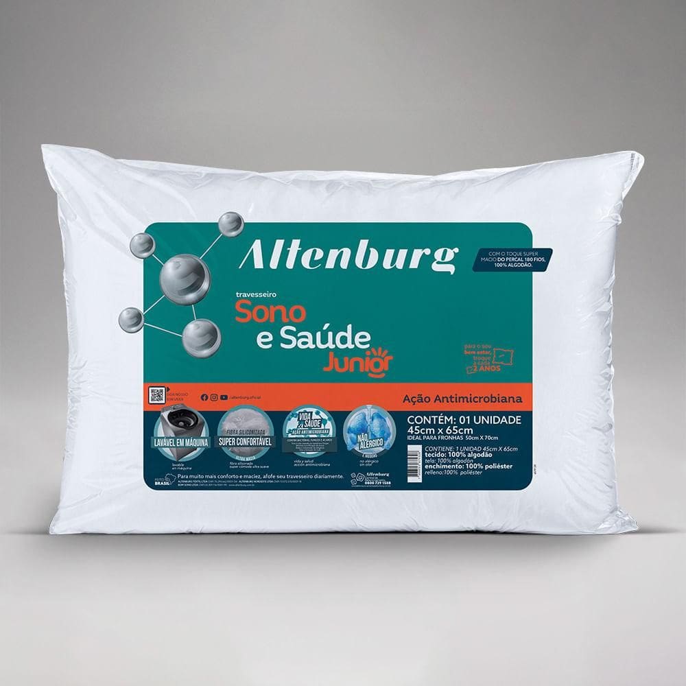 Travesseiro Infantil Altenburg Sono E Saúde Junior 45cm x 65cm Branco