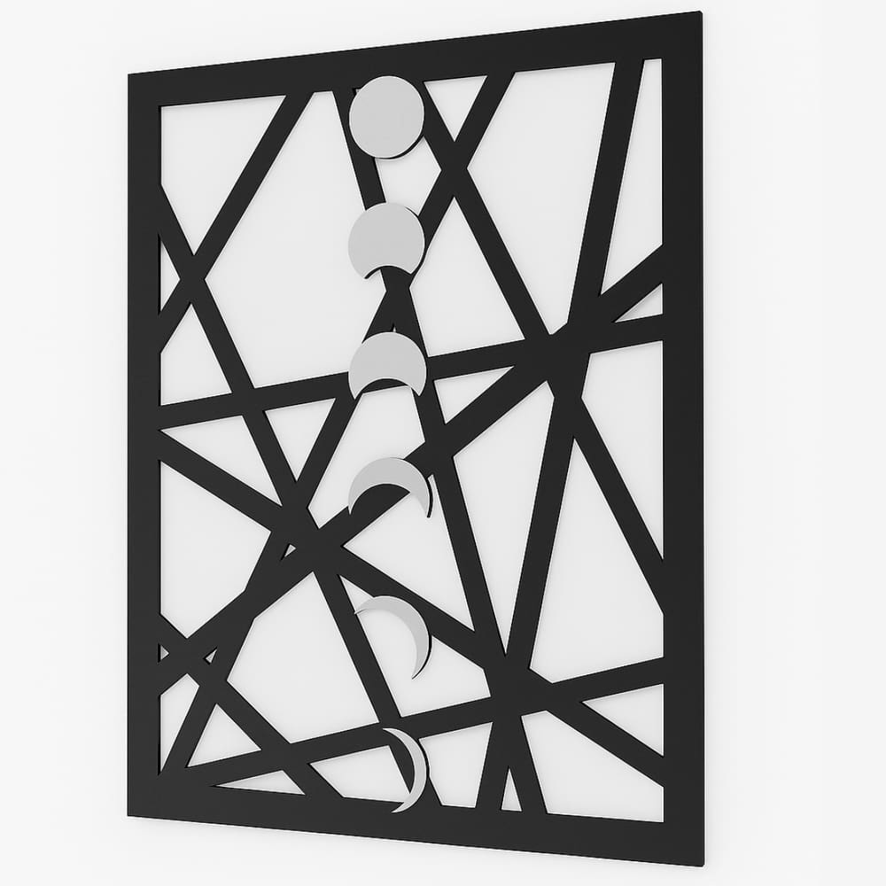 Quadro Painel Decorativo Fases Lua Prata 30X40 Mdf Com Acrilico