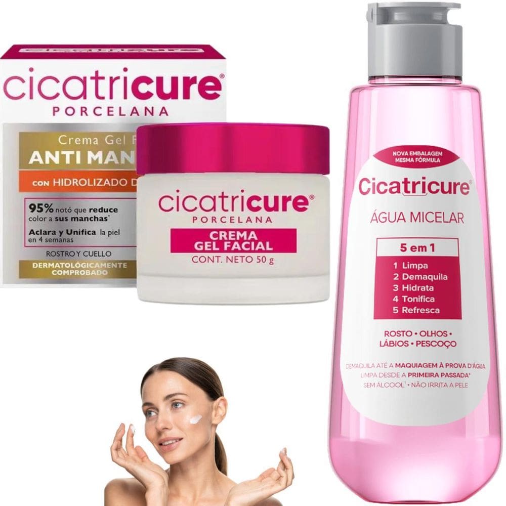 Kit Cicatricure Água Micelar Gel Porcelana Antimarcas Pérola