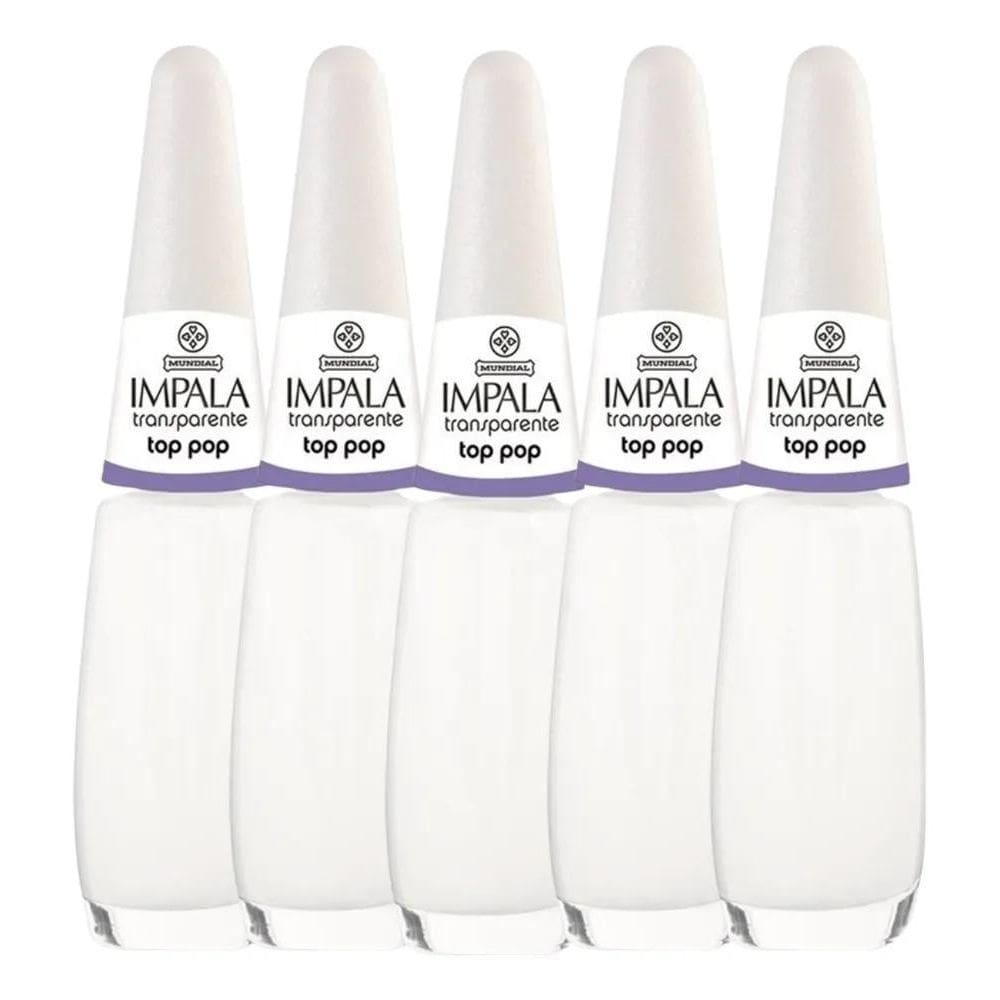 2X Kit 5 Esmaltes Impala Top Pop Branquinho Transparente