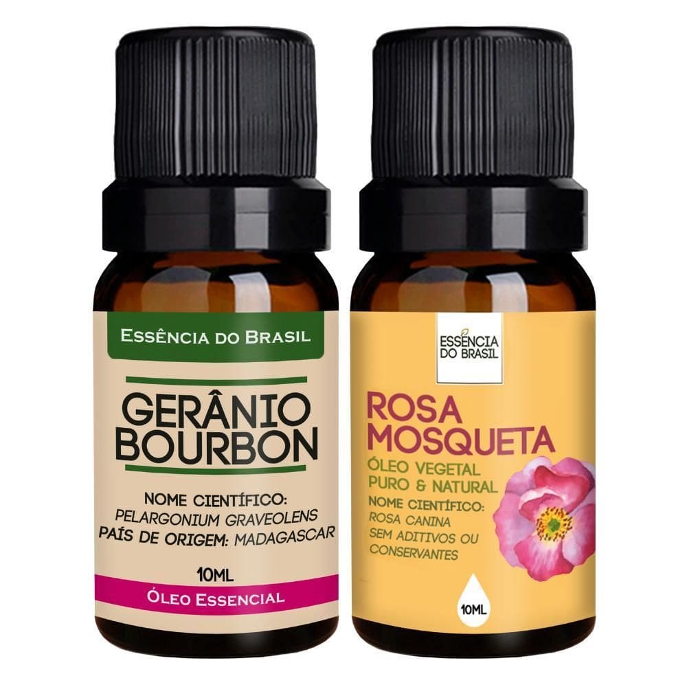 Óleo Essencial Gerânio Bourbon + Vegetal Rosa Mosqueta 10Ml