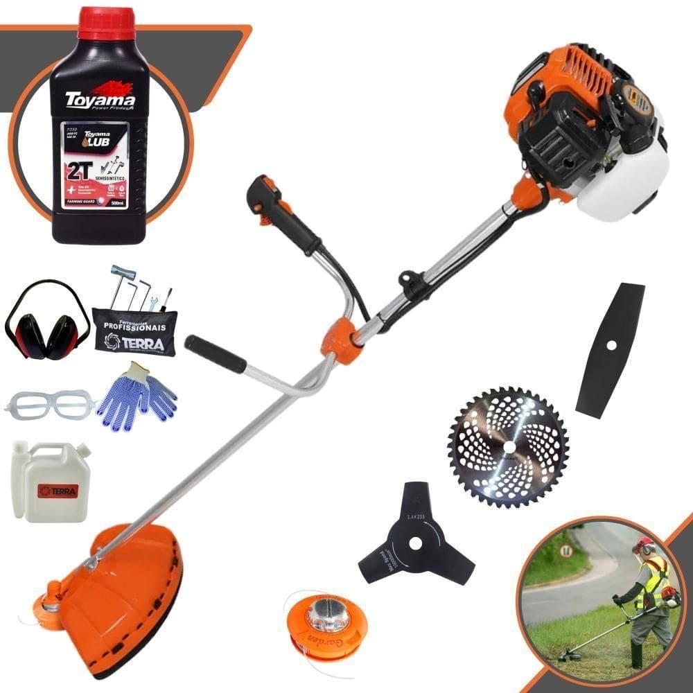 Roçadeira Profissional Lateral Terra Gr520xp À Gasolina 52cc 2t 2,5hp + Faca 2 Pontas Duraline 330mm + Faca 3 Pontas Du