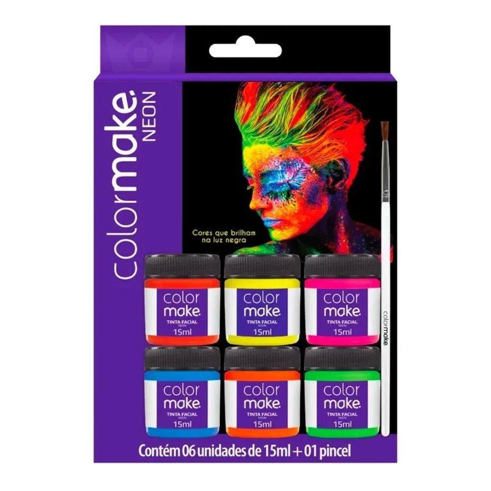 2X Tinta Facial Neon Fluorescente Liquida Com 6 Cores Colorm