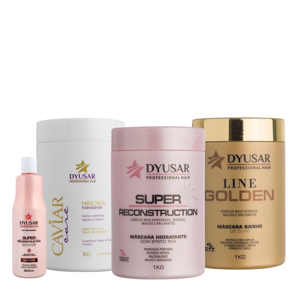 Kit Máscaras Caviar, Super, Ouro 1Kg + Leave-In 300Ml Dyusar