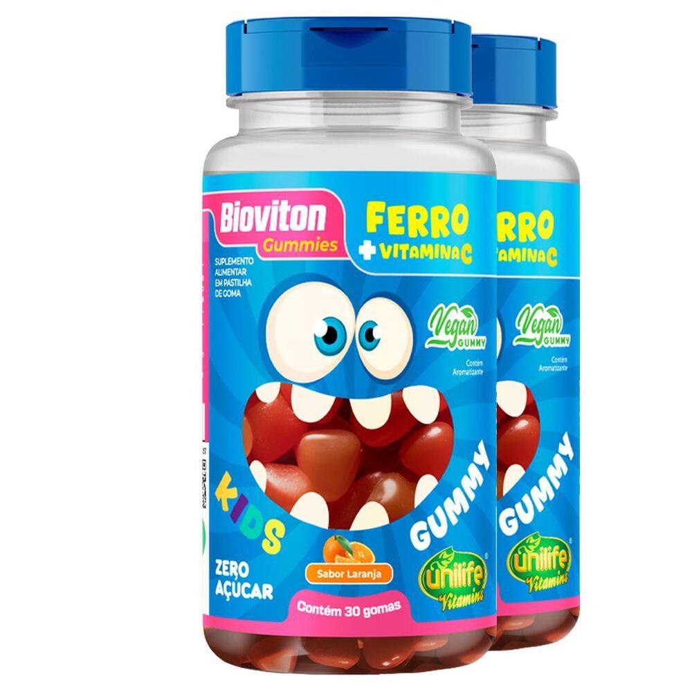 Kit 2 Gummy Kids Ferro + C Unilife 30 Gomas Laranja