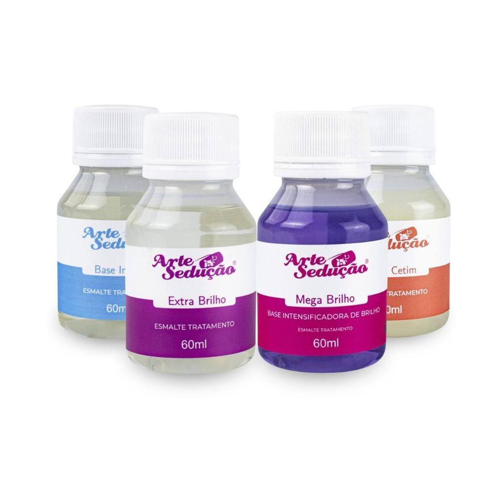 Kit 4 Base Tratamento Cetim Incolor Mega Extra Brilho 60Ml