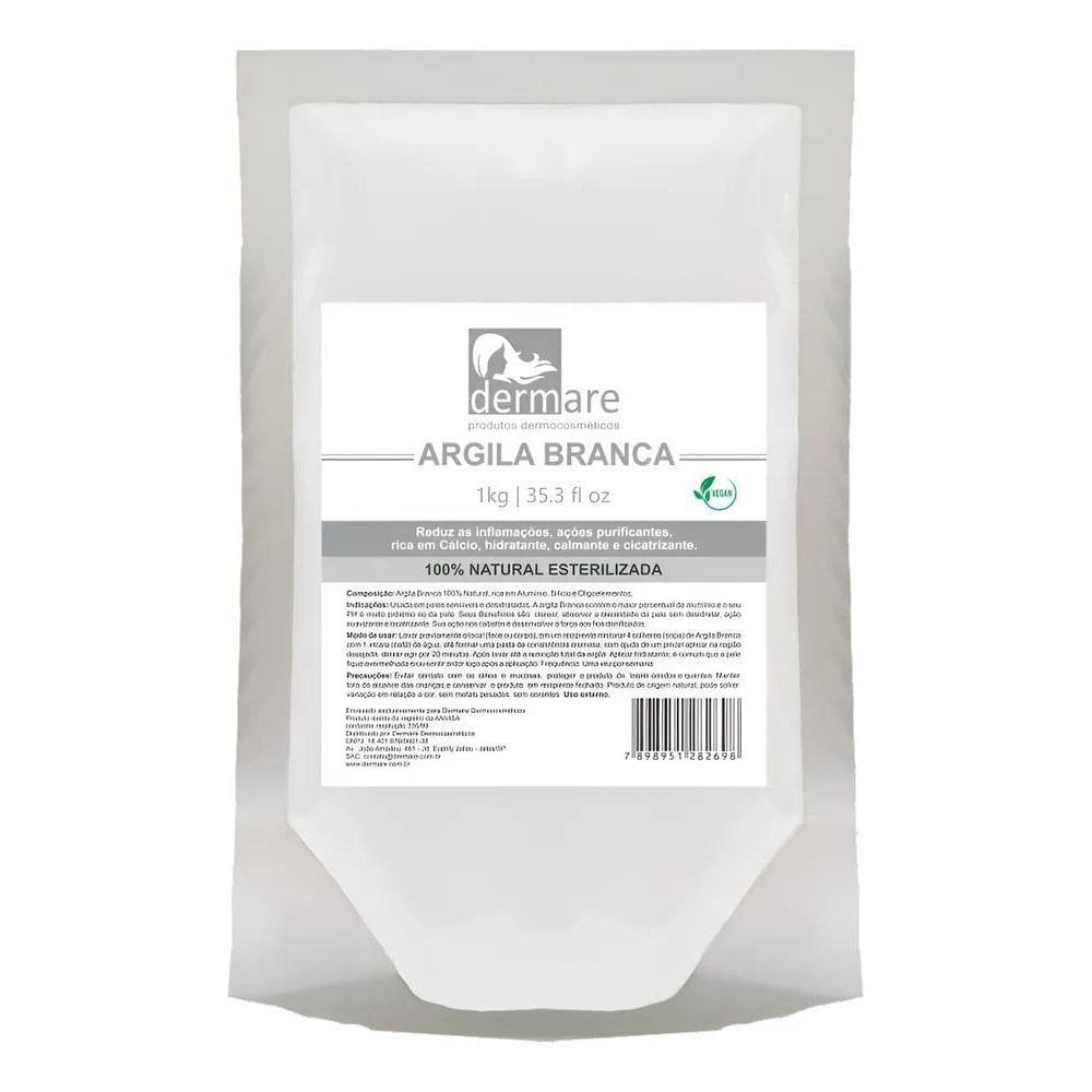 2X Dermare Argila Branca Máscara Facial Para Pele 1Kg
