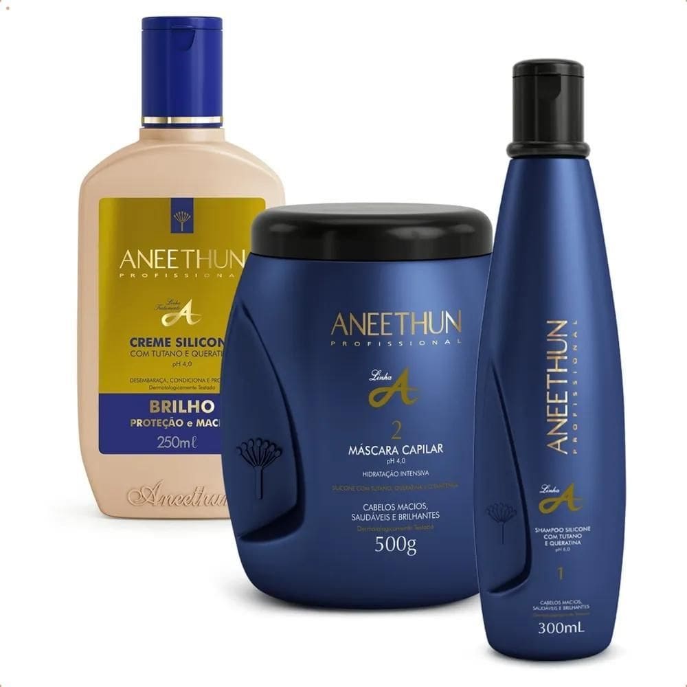 2X Kit Linha A - Silicone E Tutano - Shampoo + Mascara + Cre
