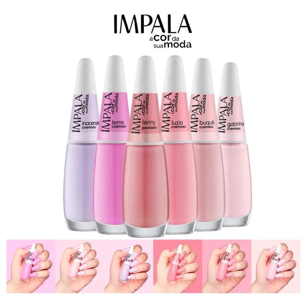 3X Kit Esmalte Impala  6 Cores Tons Pastel Rosa E Lil