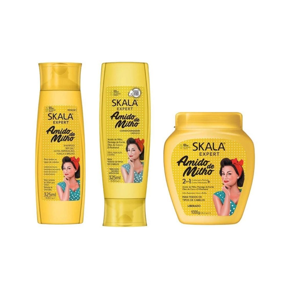 Kit Skala Amido De Milho Shampoo + Cond + Creme De Pentear
