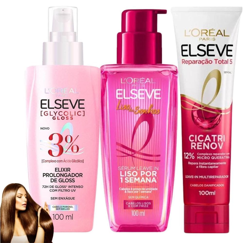 Kit Elseve Cicatri Renov Sérum Leave In Glycolic Gloss Liso