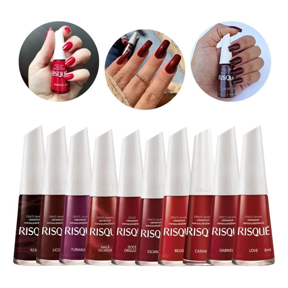 Kit 10 Esmaltes Risque Vermelhos Hipoalergênicos